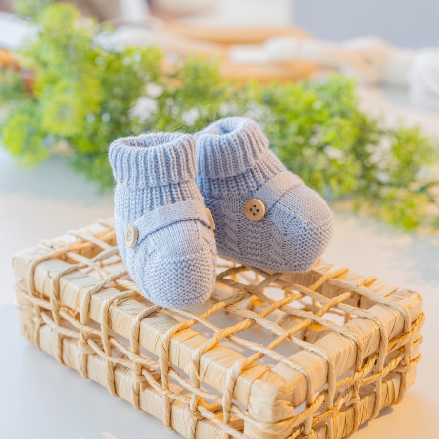  Sapatinho de linha Botão Azul Bebê Plix